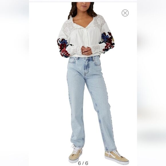 Nwt Free People Meadows Womens embroidered cropped cotton blouse Sz L - Picture 14 of 14